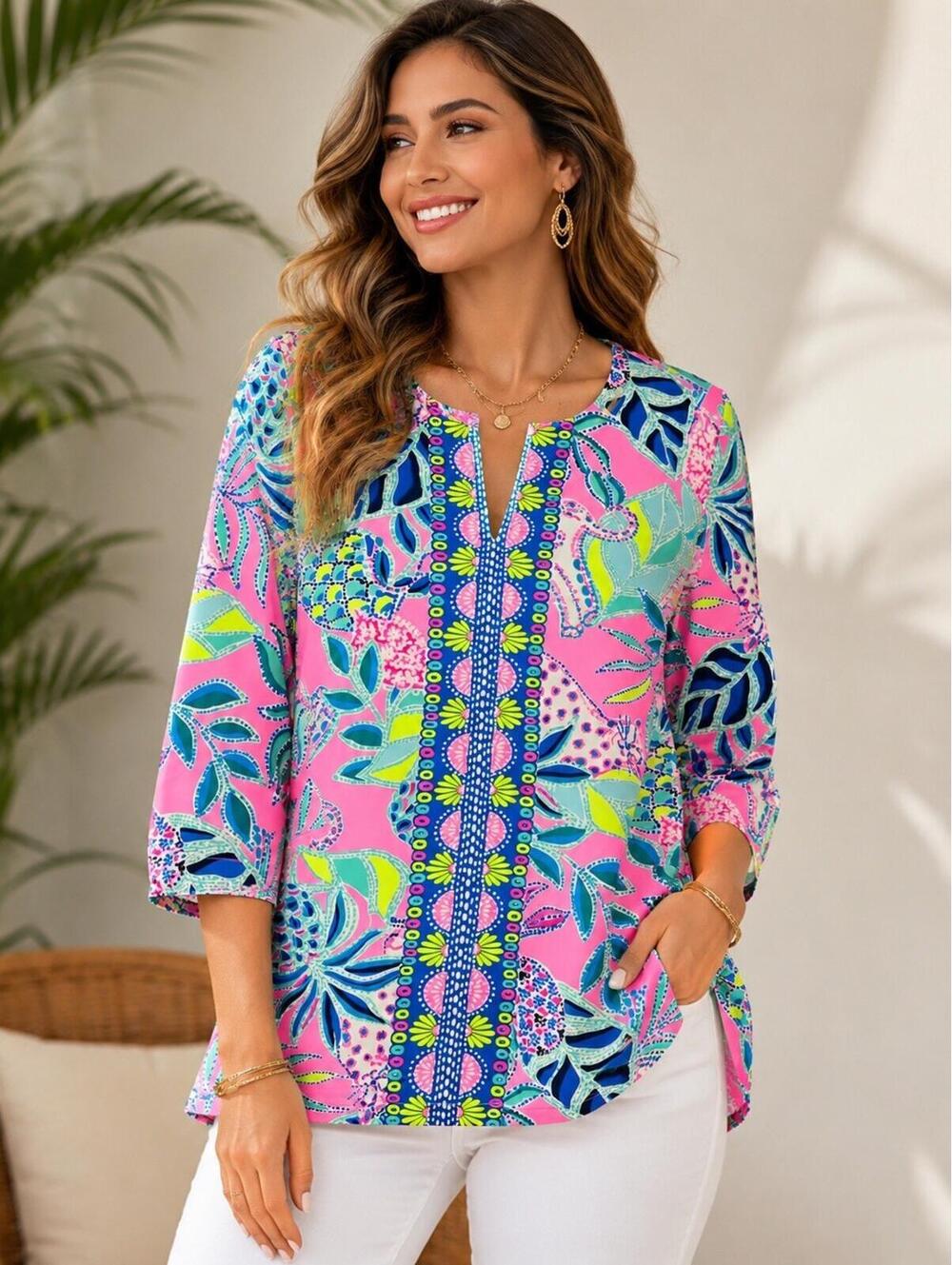 Lilly Pulitzer Karina ChillyLilly Tunic Top Botanical Multicolor Just Wing It M
